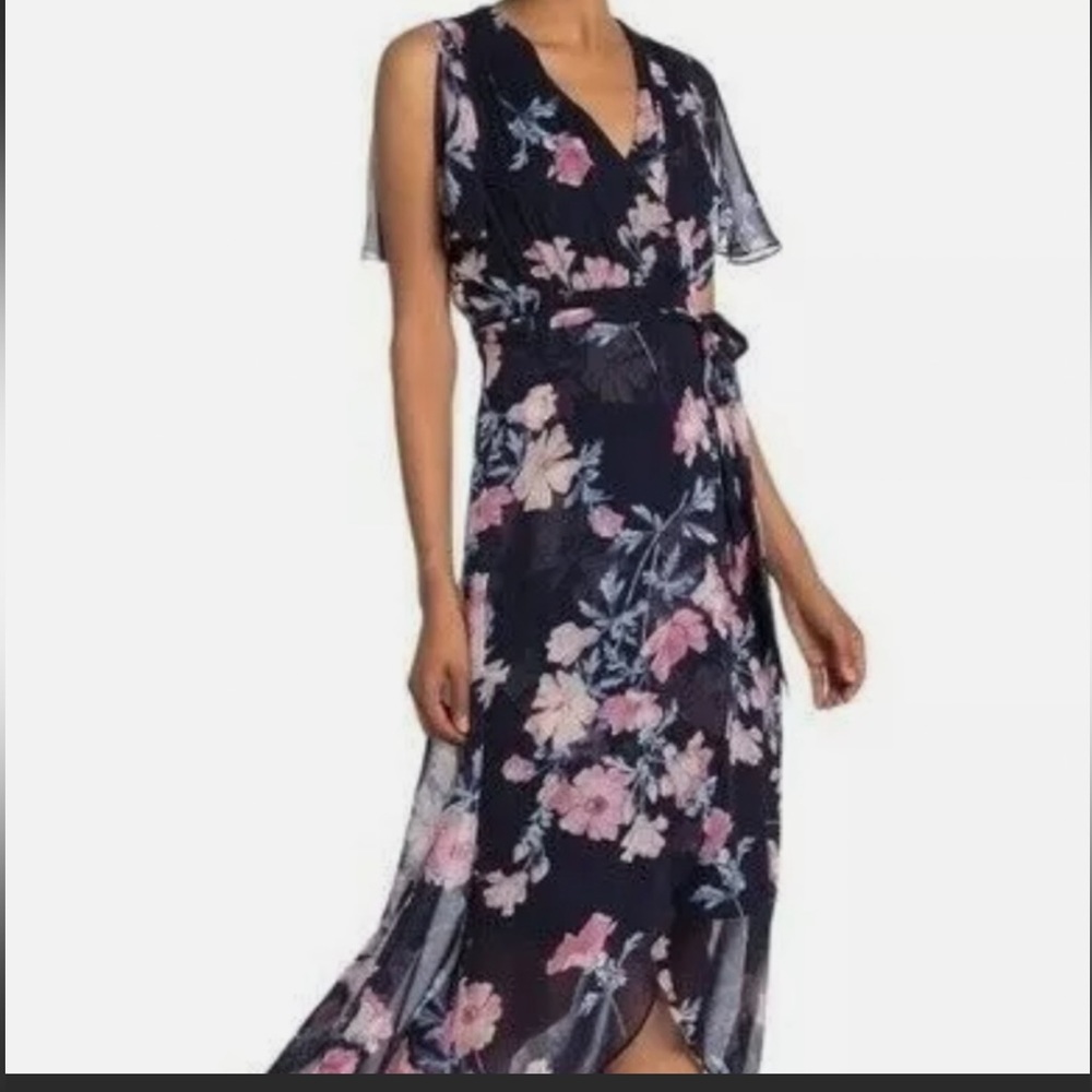 Eliza J Navy Floral Wrap Dress